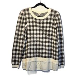 Talbots mixed media buffalo plaid/gingham longsleeves pullover sweater Size: S